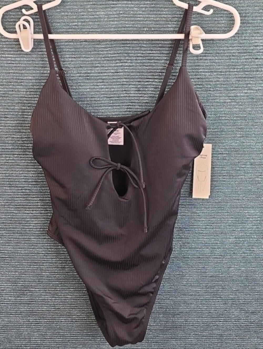 Black Two Tie Ottoman Ribbed One Piece Swimsuit No Boundaries - Picture 9 of 12